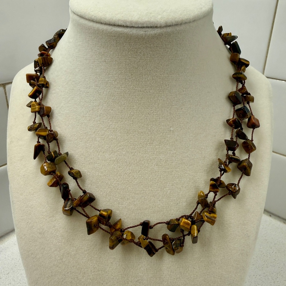 Tigers Eye Chip Stone Beaded Necklace